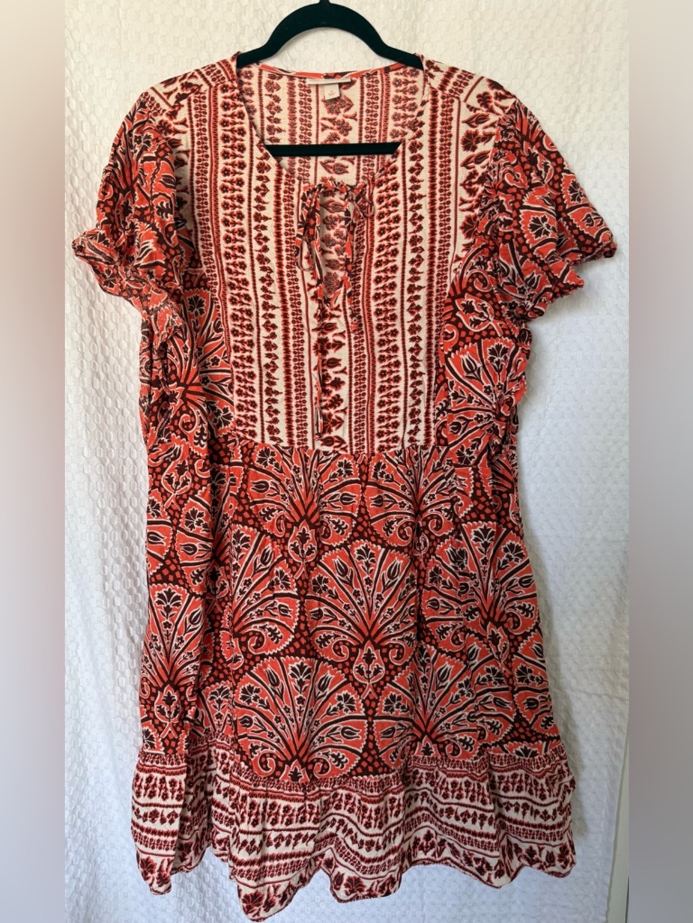 Knox Rose Red & Cream Boho Print Tiered Dress Size 1X